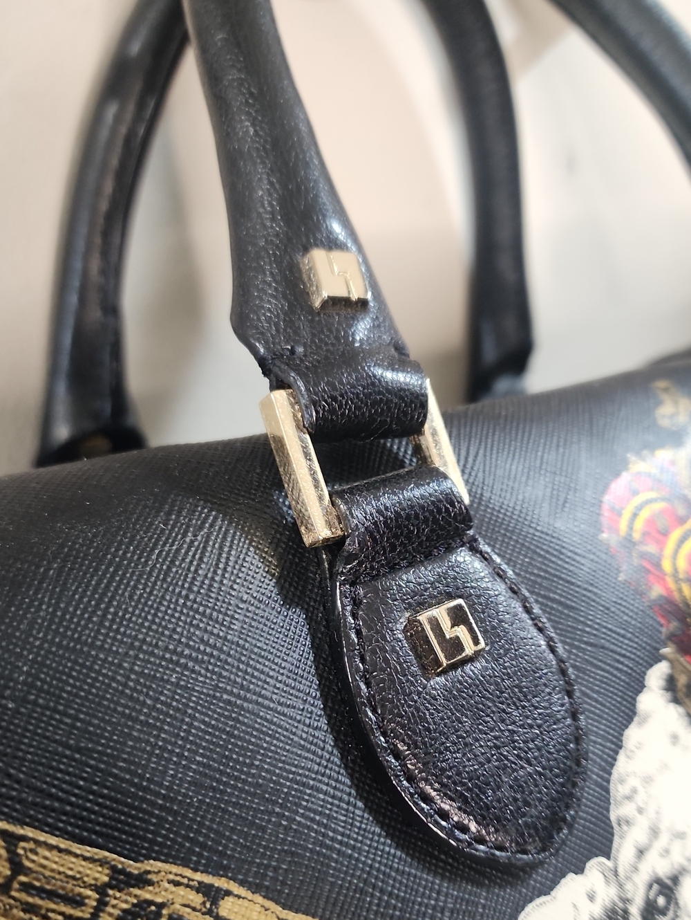 RARE L.A.M.B. Black Graphic Leather Lamb Satchel Bag Gwen Stefani Coin Purse - Picture 8 of 16